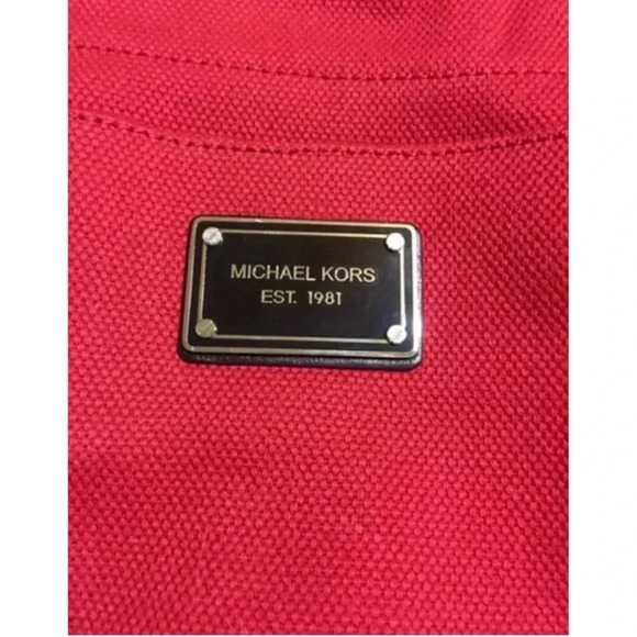 Michael Kors red & black canvas tote handbag - Picture 2 of 8